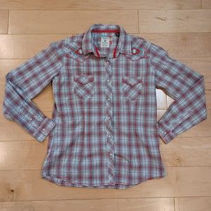 Panhandle Slim Western Shirt Medium Pearl Snap Long Sleeve Red Plaid Top